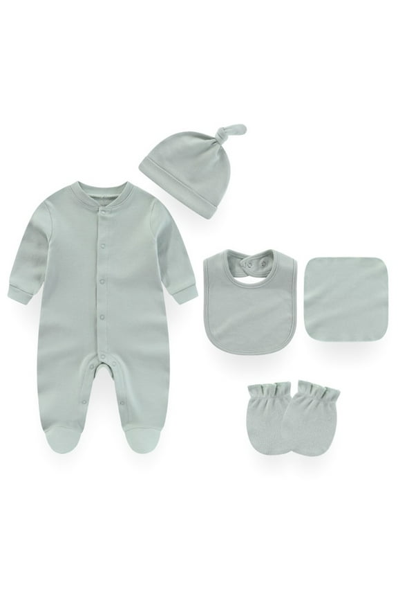 Baby Boy Girl Cotton Solid Color Layette Set Gift,5-Pack,Sizes 0-12M