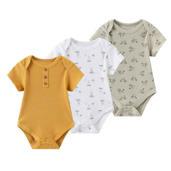 Zavbaby Baby Boy Girl Ribbed Short Sleeve Cotton Bodysuits,3-Pack,Sizes 0-12M