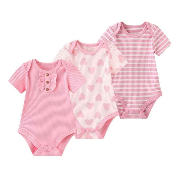 Zavbaby Baby Boy Girl Ribbed Short Sleeve Cotton Bodysuits,3-Pack,Sizes 0-12M