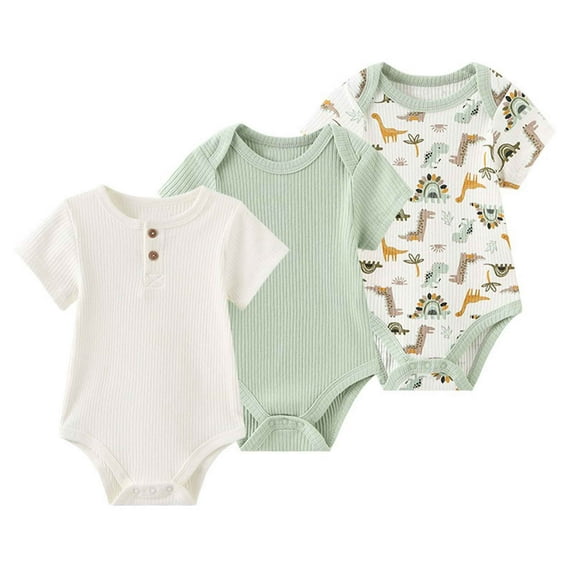 Zavbaby Baby Boy Girl Ribbed Short Sleeve Cotton Bodysuits,3-Pack,Sizes 0-12M
