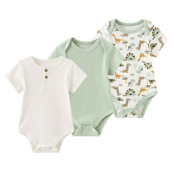 Zavbaby Baby Boy Girl Ribbed Short Sleeve Cotton Bodysuits,3-Pack,Sizes 0-12M