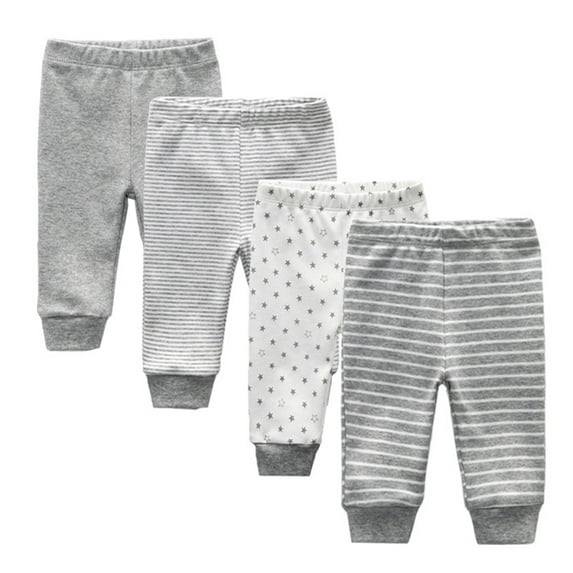 Zavbaby Unisex 4 Pieces Newborn Pants Sets Soft Cotton Infants Bottoms 0-12M