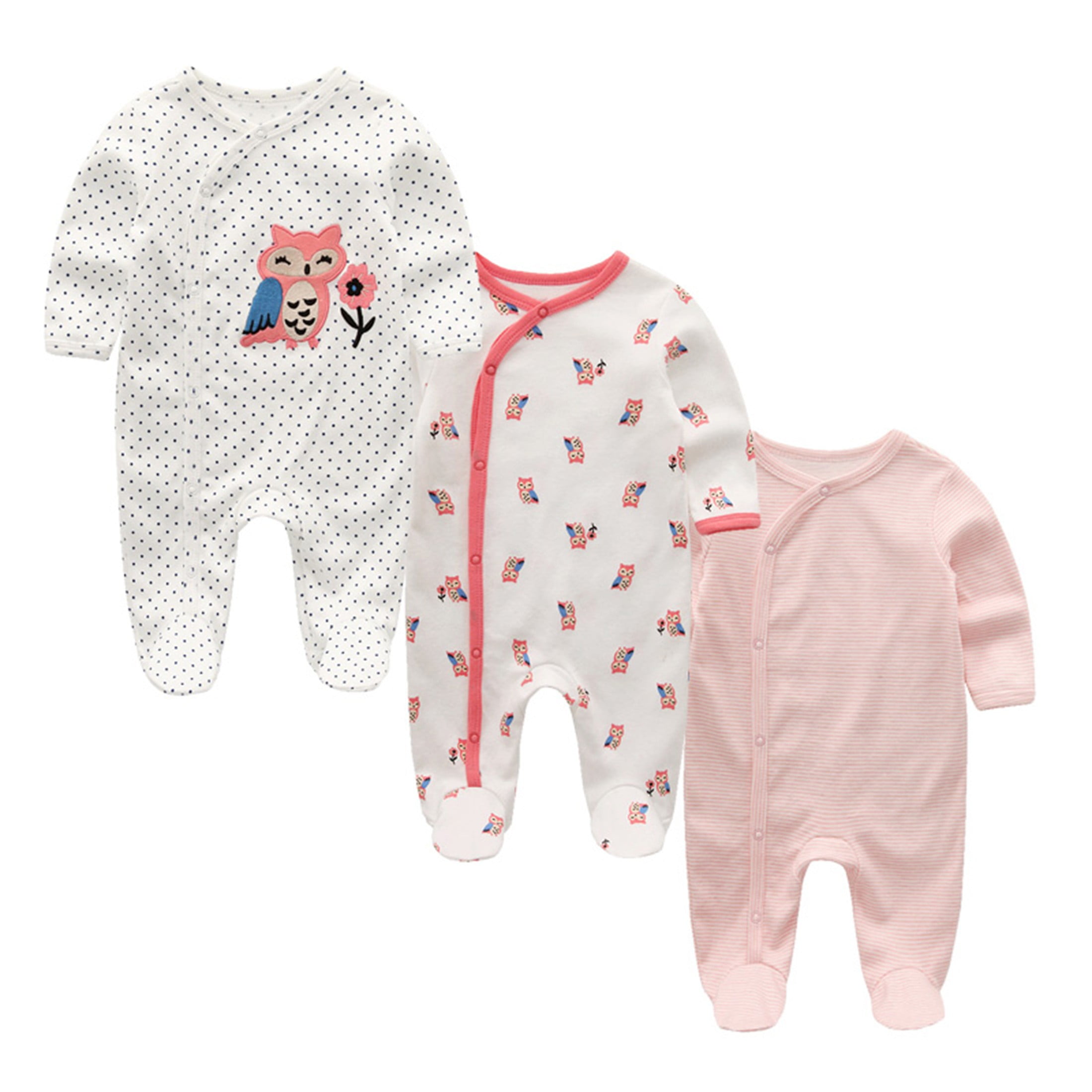 Zavbaby Unisex Newborn 3 Pieces Sleep´N Play Footed Pajamas Cotton Cartoon Rompers Infants Outfit ，Size:0-12Months