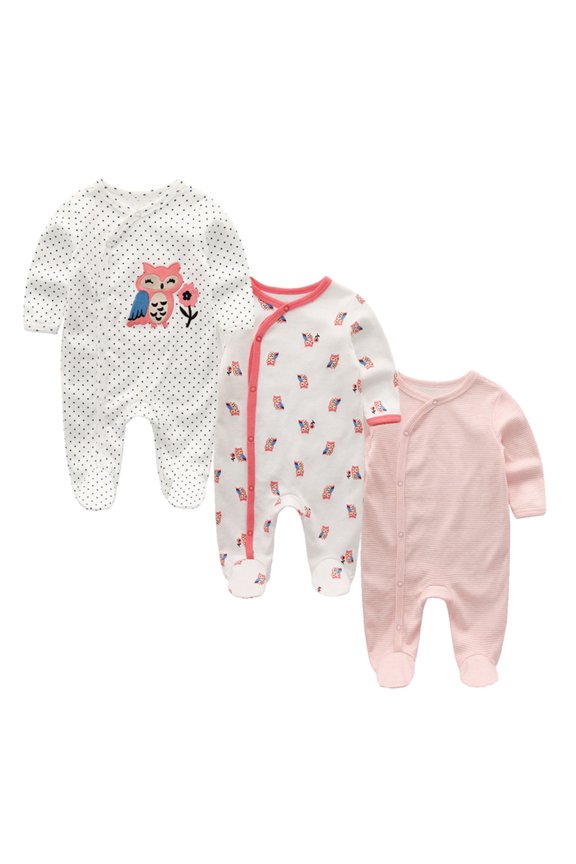 Unisex Newborn 3 Pieces Sleep´N Play Footed Pajamas Cotton Cartoon Rompers Infants Outfit ,Size:0-12Months