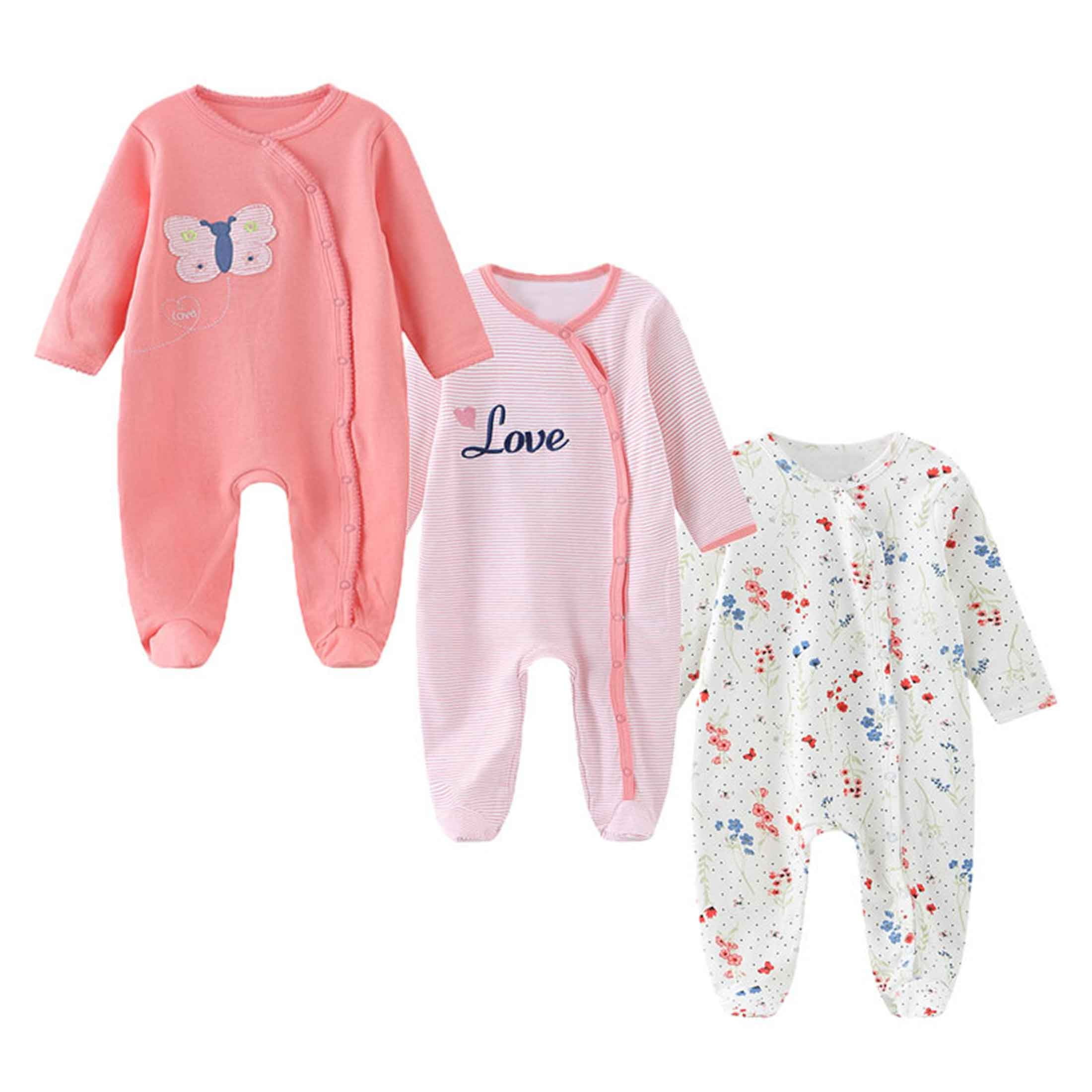 Zavbaby Unisex Newborn 3 Pieces Sleep´N Play Footed Pajamas Cotton Cartoon Rompers Infants Outfit ，Size:0-12Months