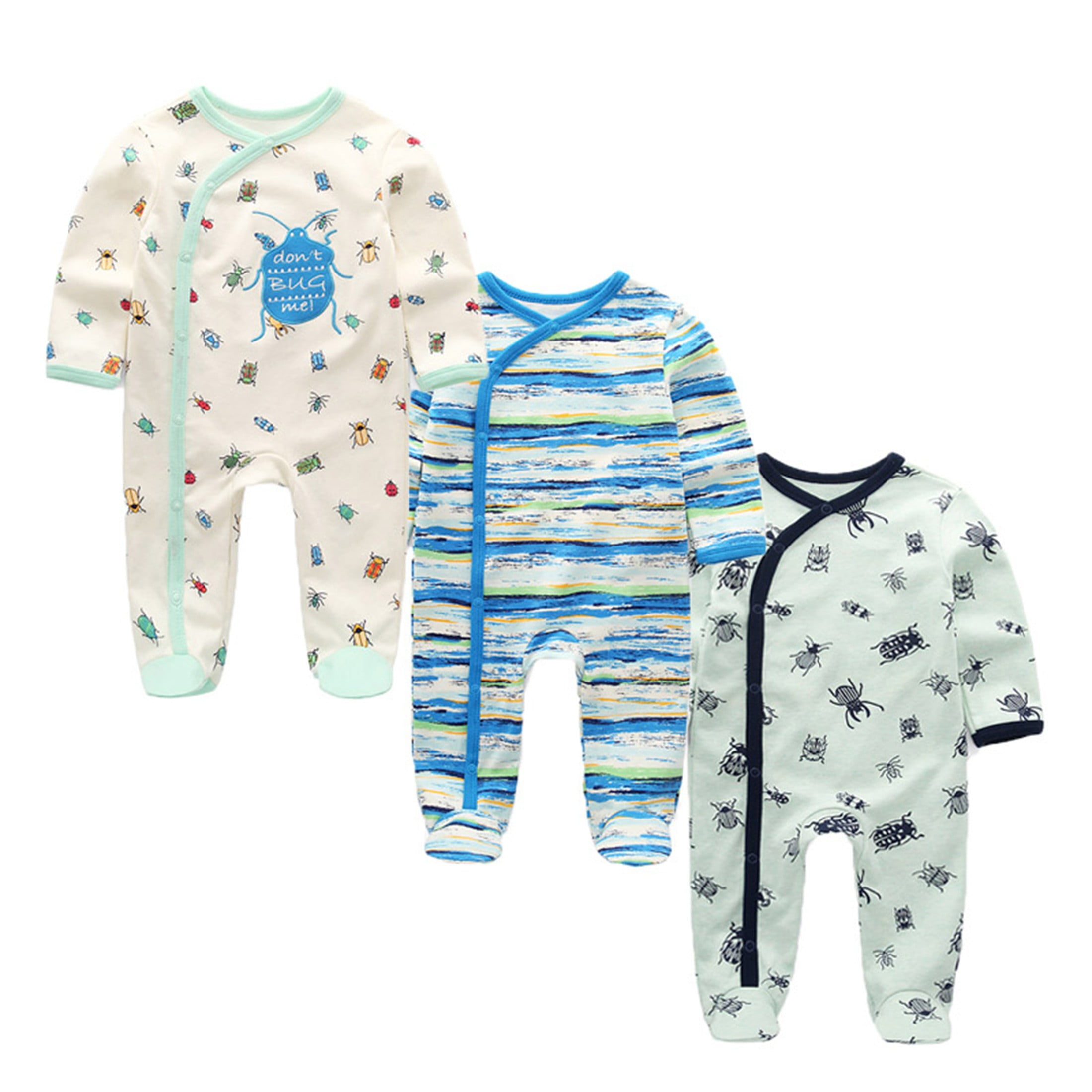 Zavbaby Unisex Newborn 3 Pieces Sleep´N Play Footed Pajamas Cotton Cartoon Rompers Infants Outfit ，Size:0-12Months