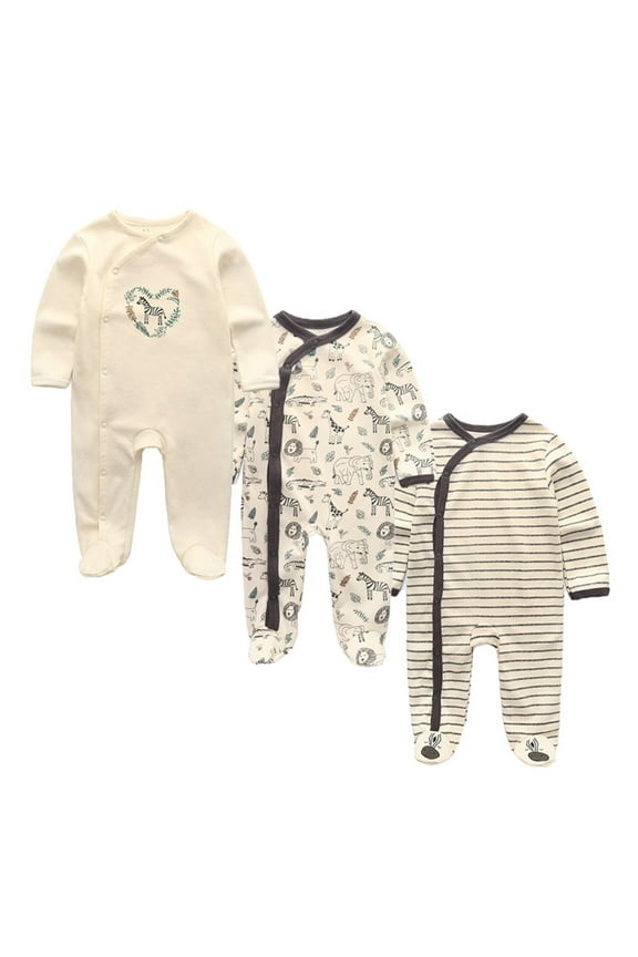 Unisex Newborn 3 Pieces Sleep´N Play Footed Pajamas Cotton Cartoon Rompers Infants Outfit ,Size:0-12Months