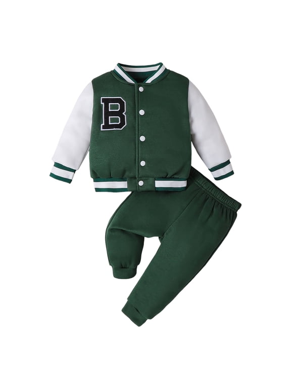 18-24 Months Toddler Baby Boy Clothes Set Long Sleeve Sweatshirt Pullover Casual Pants 2Pcs Winter Outfits (Green,18-24 Months)