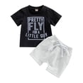 thumbnail image 1 of Zaveiop Baby Boy Outfits Toddler Baby Boy Summer Clothes 0 3 6 12 18 24 Months Letter Print Crewneck Top Shorts Set 2 Piece Clothes Set (Grey,12-18 Months), 1 of 6