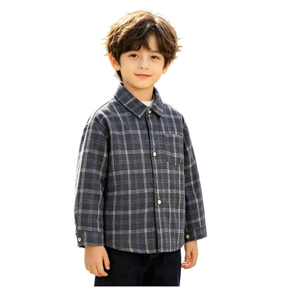 Zaveiop Boys Flannel Shirt Toddler Buffalo Plaid Shirt Long Sleeve Button Down Shirts Kids Casual Tops (7-8 Years, Grey)