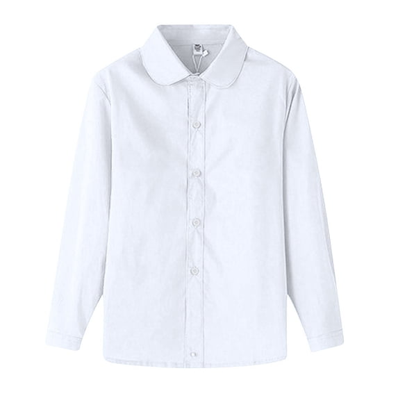Zaveiop Boys Girls Long Sleeve Dress Shirts Kids Classic Collared Button-Down Shirt School Uniform Shirts (6-7 Years, White)