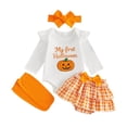 thumbnail image 1 of Zaveiop Infant Baby Girl Halloween Outfit 3 6 9 12 18 Months Long Sleeve Romper Skort Headband and Socks Clothes Set Size 6-12 Months, 1 of 4