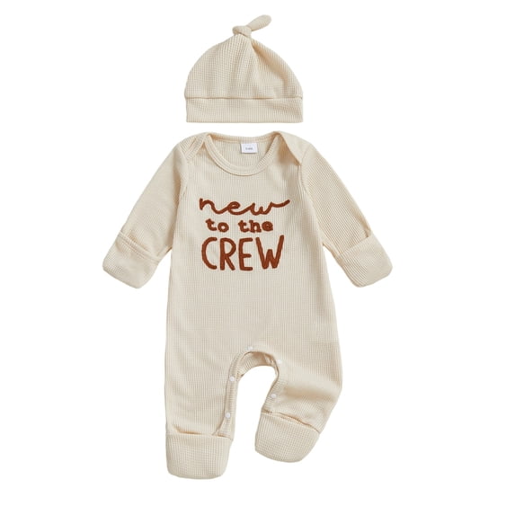 Zaveiop Newborn Baby Boy Little Brother Outfits Cute Little Bro Letters Rib Romper Short Sleeve Full Length Jumpsuit Hat Infant Spring Summer Clothes (3-6 Months, Beige)