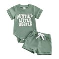 thumbnail image 1 of Zaveiop Newborn Baby Boy Summer Clothes Auntie's Little Bestie Short Sleeve Romper Shorts Set Infant Waffle Knit Outfit (Green,3-6 Months), 1 of 8