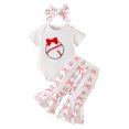 thumbnail image 1 of Zaveiop Newborn Baby Girl Baseball Outfit Cute Baseball Bow Romper Flare Pants Headband Set 3Pcs Infant Summer Clothes (0-3 Months, White), 1 of 7