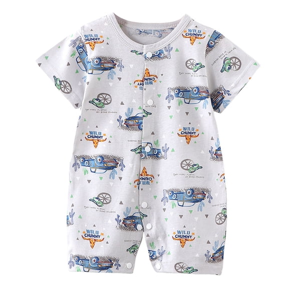 Zaveiop Newborn Infant Baby Boy Girl Summer Short Jumpsuit Short Sleeve Print One Piece Romper Bodysuit Outfit 0 3 6 9 12 18 24 Months Baby Boy Summer Romper (Blue,0-6 Months)