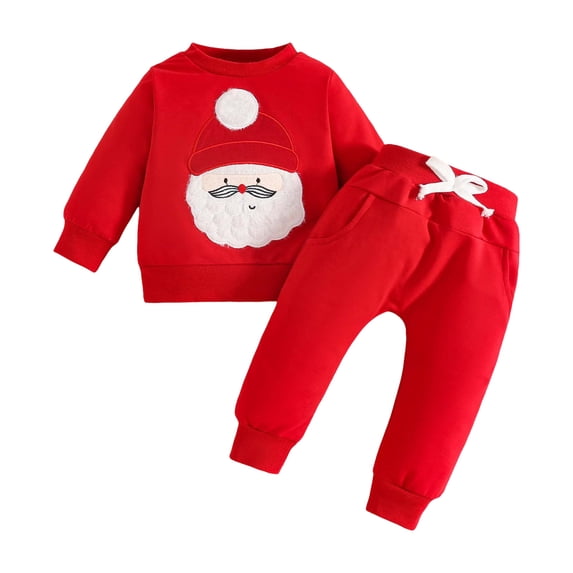 Zaveiop Toddler Baby Boy Christmas Outfits Long Sleeve Santa Claus Print Pullover Sweatshirt Joggers Pants Fall Winter Clothes (Red,3-6 Months)