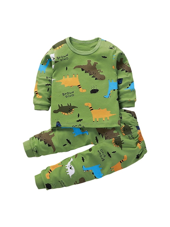 Toddler Baby Boys Winter Outfits Long Sleeve Cartoon Print Tops & Long Sets 2Pcs Baby Boys Winter Clothes For 1t 2t 3t 4t 5t 6t (Green,3-4 Y)