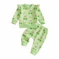 thumbnail image 1 of Zaveiop Toddler Baby Girl St Patricks Outfits Cute Print Ruffle Shirt Top Pants Set 2 Piece Newborn Infant Girl Spring Clothes (12-18 Months, Green), 1 of 7