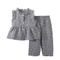 thumbnail image 1 of Zaveiop Toddler Baby Summer Clothes Girl 3 6 12 18 24 Months 2T 3T 4T 5T Girls Outfits Ruffle Sleeve Tops Plaid Linen Pants Set (12-18 Months, Black), 1 of 4