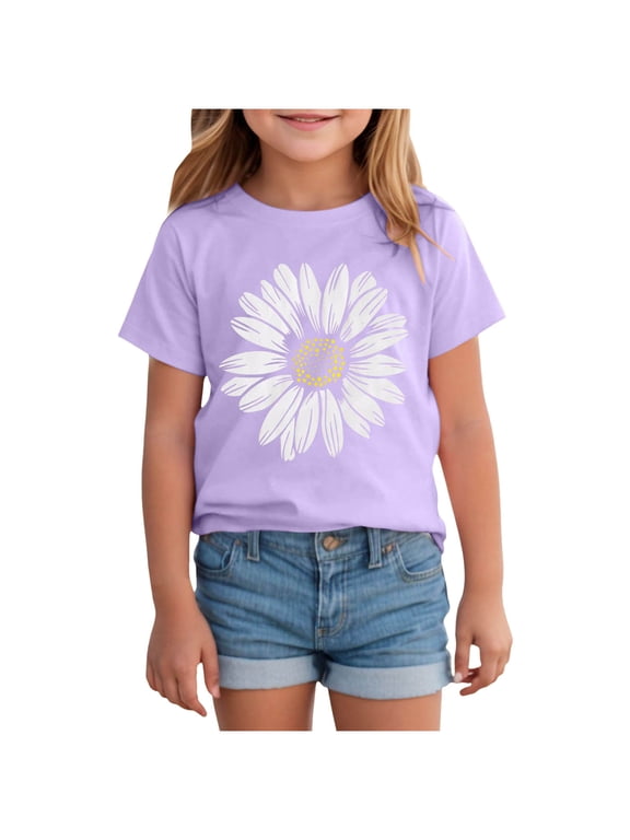 Toddler Girls T-Shirts Short Sleeve Shirt for Girls 0-24 Months 2t 3t 4t 5t 6t 7t Cotton Tees Kids Tshirts Clothes Summer Tops Gibobby (Purple,3-4 Years)