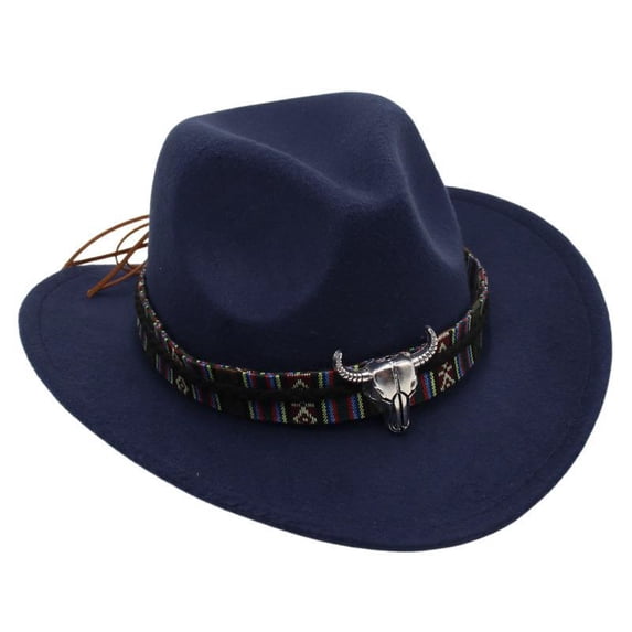 Zaveiop Western Cowboy Hat for Kids Boys Girl Classic Roll Up Fedora Hat with Buckle Belt (Navy,3-8 Years)