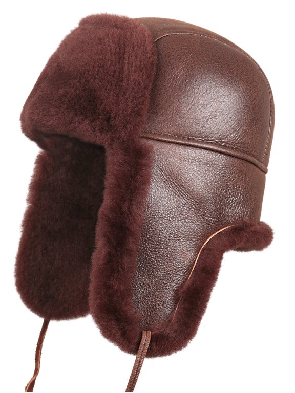Unisex Shearling Sheepskin Aviator Trapper Russian Fur Hat