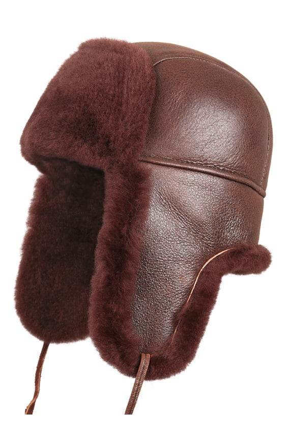 Unisex Shearling Sheepskin Aviator Trapper Russian Fur Hat