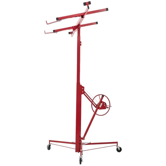 Zaverox 11FT Heavy Duty Drywall Panel Lift, 150 LBS Load Adjustable Telescoping Hoist with Lockable Wheels for Wall Ceiling Installation, Red