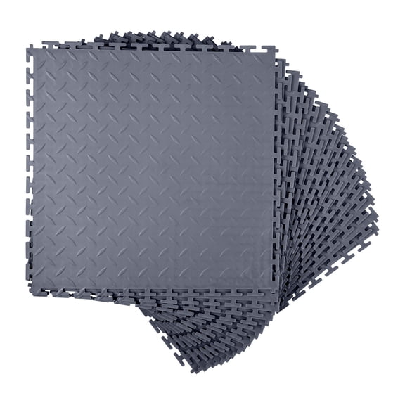 Zaverox 16 Pack Interlocking Diamond Plate Garage Floor Tiles 20.220.20.2in, Anti-Slip PVC Modular Mats Graphite Gray for Workshop Tool Room