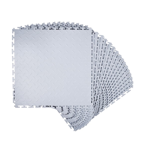 Zaverox 16 Pack Interlocking Garage Floor Tiles 20.220.20.2in, Diamond Pattern Slip Resistant PVC Modular Mats Light Gray for Workshop Warehouse