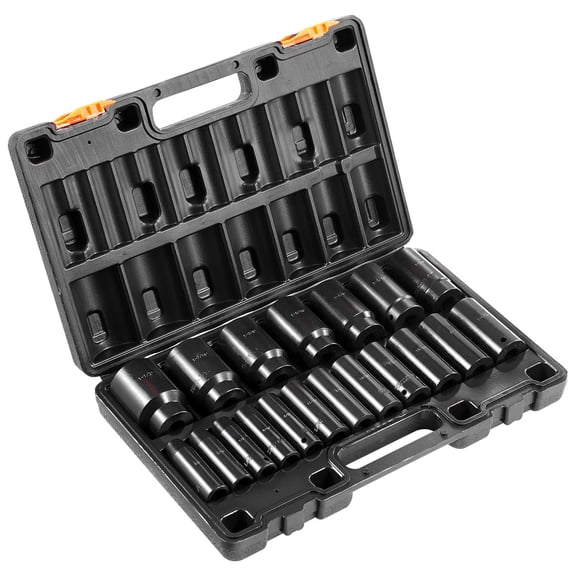 Zaverox 19PCS 1/2" Drive Deep 6-Point Impact Socket Set, SAE 3/8" to 1-1/2" Cr-V Socket Kit with Storage Cage