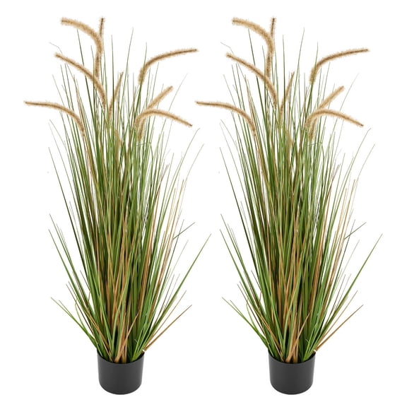 Zaverox 2 Pack 47in Potted Horsetail Reed Artificial Grass Plants, Premium PVC Fake Green Shrubs, Indoor Outdoor Decor Green Faux Plant for Garden Office Housewarming Gift