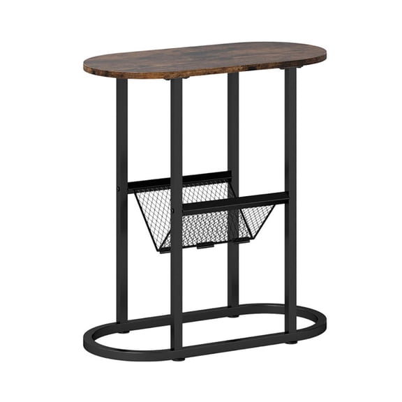 Zaverox 2-Tier Industrial Oval Side Table with Mesh Shelf – Sturdy Metal Frame, Space-Saving Storage Rack for Living Room, Bedroom, Balcony