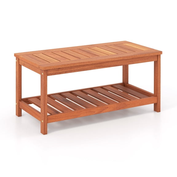 Zaverox 2-Tier Patio Coffee Table Slatted Tabletop Outdoor Tea Table