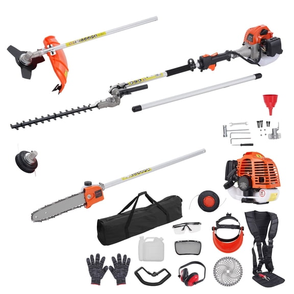 Zaverox 26CC 5-in-1 Multi-Functional Gas Trimming Tool, Hedge Trimmer Weed Eater String Trimmer Edger Pole Saw Pruner with Extension Pole