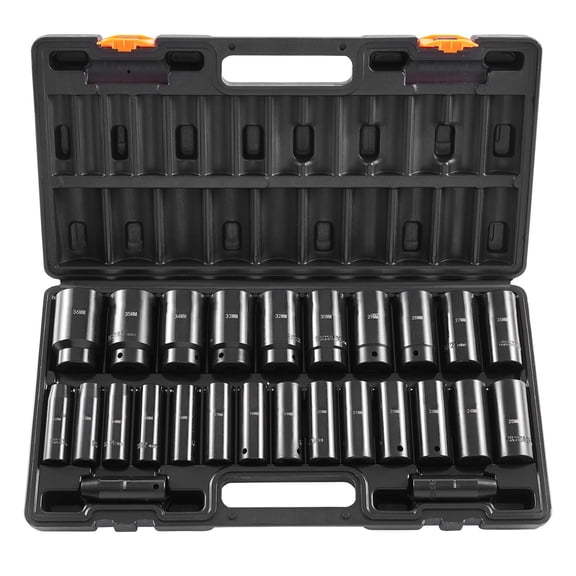Zaverox 26PCS 1/2" Drive Deep 6-Point Impact Socket Set, Metric 10mm-36mm Cr-V Heavy Duty Socket Kit with Storage Cage