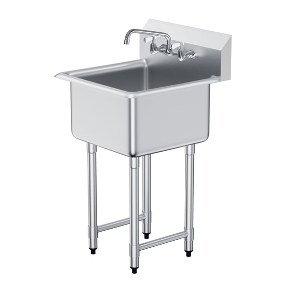 Zaverox 27"x41" 1 Compartment Free Standing Small Stainless Steel Prep & Utility Sink with Faucet & Legs for Garage, Restaurant, Kitchen, Laundry