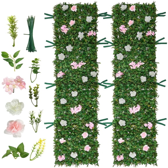 Zaverox 2Pcs 2x8ft Luxury 3D Silk Artificial Flower Wall Panels, Pet Friendly Floral Backdrop Easy Install for Wedding Party Home Event Decor