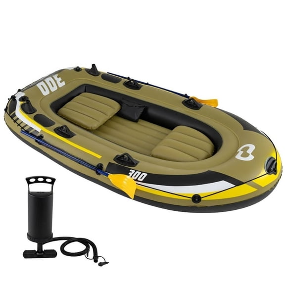 Zaverox 3-Person Inflatable Fishing Raft Boat Complete Set with Rowing Oars and Hand Air Pump for Lake River Angling