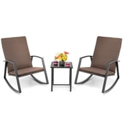 Zaverox 3 Pieces Patio Rattan Rocking Chair Set, Outdoor Wicker Rocker Bistro Set with Cushions for Porch Garden