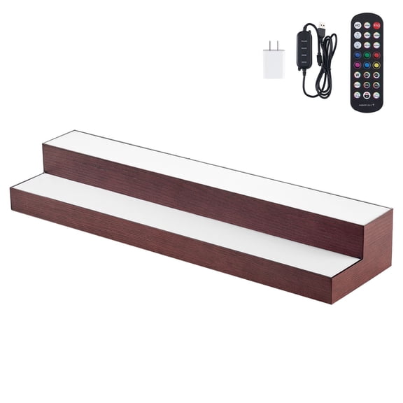 Zaverox 30in 2-Tier LED Lighted Acrylic & Wood Whiskey Display Rack, USB Powered RF Remote & App Control 7 Static Colors Holds 15 Bottles Home Bar Shelf