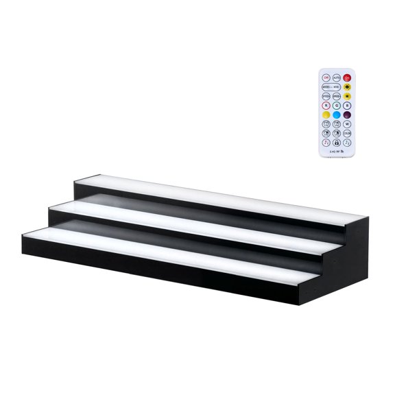 Zaverox 30in 3-Tier DIY LED Lighted Acrylic Liquor Display Shelf, Type-C Cable RF Remote & App Control 9 Static Colors Holds 21-30 Bottles Home Bar Rack