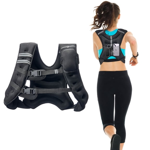 Zaverox 30lbs Adjustable Weighted Training Vest with Reflective Strip Buckle Adjustable Fitness Weight Jacket for Running Strength Training Weight Loss