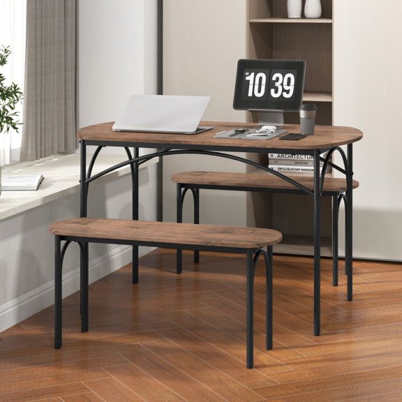 Zaverox 4 Seater 3 Piece Dining Room Table Set Heavy Duty Metal Frame Compact Kitchen Dining Table Furniture