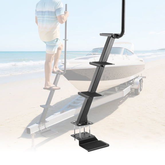 Zaverox 4 Step Bottom Mount Heavy Duty Carbon Steel Boat Trailer Steps with Handle, Anti-Slip Surface, 3 Mount Angle Options for Multiple Trailer Frame Sizes