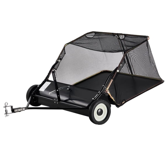 Zaverox 42 Inch Tow Behind Lawn Sweeper, 12 cu.ft. Large Grass Collector with Dumping Rope & Adjustable Sweeping Height for Debris & Grass