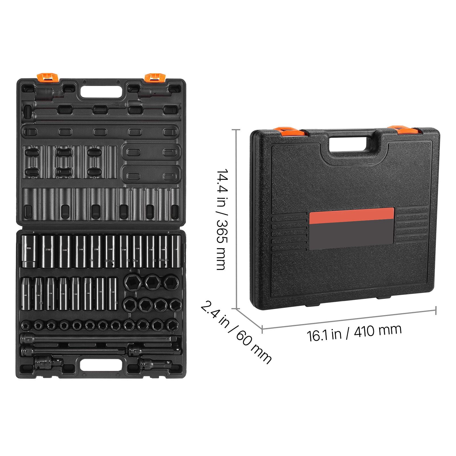 Zaverox 43PCS 1/2" Drive Standard & Deep 6-Point Impact Socket Set, Metric 9-30mm Heavy Duty Socket Assortment