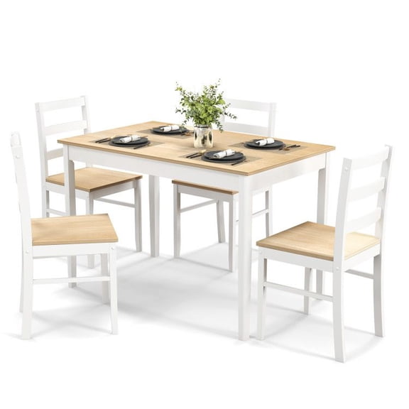 Zaverox 5-Piece Wooden Dining Set with Rectangular Table and 4 Chairs – Ideal for Small Space, Kitchen, Apartment, Rustic Farmhouse Style