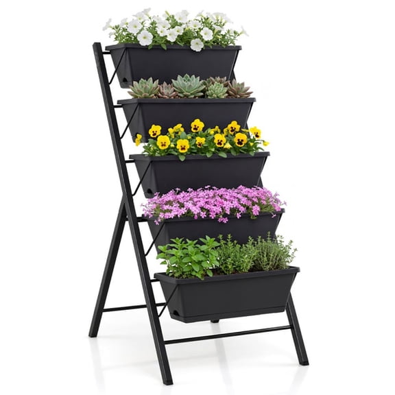 Zaverox 5-Tier Vertical Raised Garden Bed with Drainage Holes for Patio Space-Saving Planter for Flowers, Herbs, and Vegetables